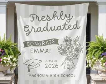 Pas afgestudeerde banner Gepersonaliseerd 2026 afstudeerbord Flower Market Decor