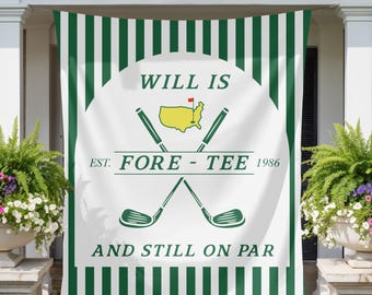 Fore-Tee verjaardag, bord 40e verjaardag, banner golfthemafeest, verjaardagsdecor, aangepaste naam golfbanner, nog steeds op gelijke voet