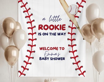 Honkbal babyshower banner, een kleine beginner is onderweg banner, sport babyshower decor, rookie babyshower teken, aangepaste naam banner