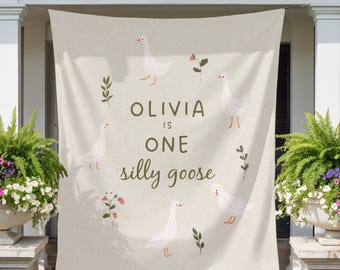 One Silly Goose Birthday Banner: Personalized 1st Birthday Banner, Custom Name Party Decor