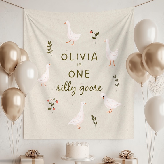 One Silly Goose Birthday Banner: Personalized 1st Birthday Banner, Custom Name Party Decor