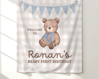 Personalized Beary First Birthday Banner: Teddy Bear Custom Birthday Party Decor