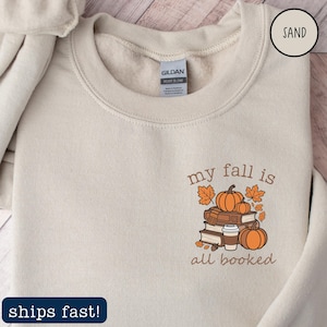 Fall Book Lover Sweatshirt: Cozy Coffee, Pumpkin & Leaves Design