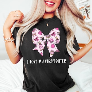 I Love My Firefighter Wife Shirt - Coquette Bow Comfort Colors Tee