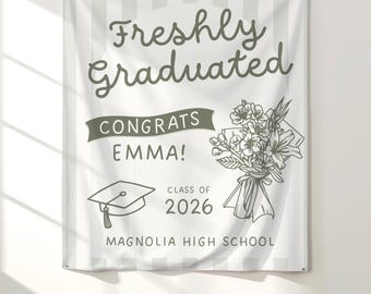 Pas afgestudeerde banner Gepersonaliseerd 2026 afstudeerbord Flower Market Decor