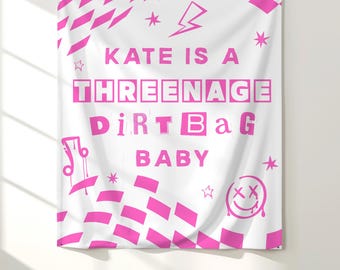 Gepersonaliseerde Threenage Dirtbag-verjaardagsbanner, Threenager-feestdecor, 3e verjaardagsbanner met naam, grappig bord derde verjaardag