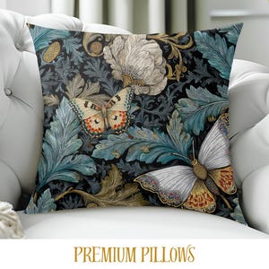 Elegant Floral Butterfly Pillow, Botanical Faux Suede Cushion, Bohemian Butterfly Theme Decor, Botanical Throw Pillow for Sofa