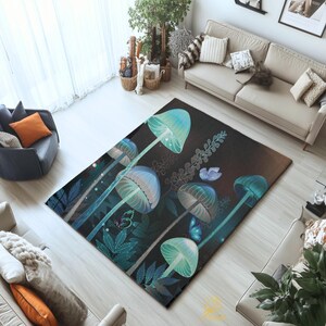Glowing Mushroom Area Rug - Magical Forest Decor, Nature-Inspired Accent Rug, Cozy Living Room or Bedroom Carpet for Cottagecore Style