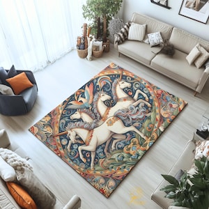 Magical Unicorn Enchanted Forestcore Runner Rug | Boho Fairycore Hallway Rug | Whimsical Unicorn Area Rug | Fantasy Aesthetic, Bohemian rug