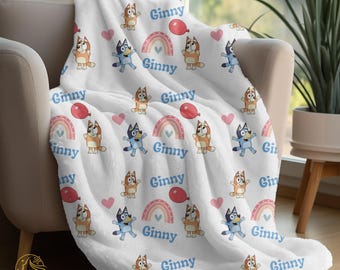 Anpassad tecknad hundfilt: Personlig inbäddad filt, mjuk polyester, bedårande babyfilt - Personlig babyshowerpresent