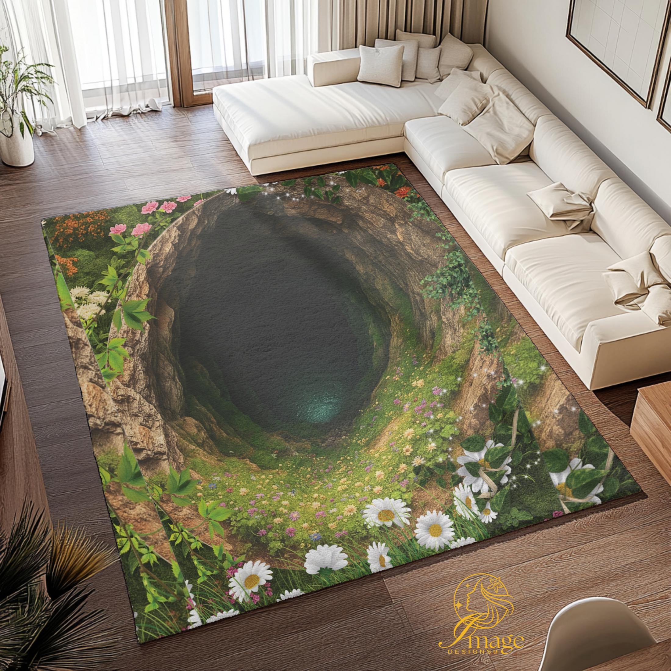 3D Deep Cave Illusion Rug: Boho Garden Hole Carpet - Etsy