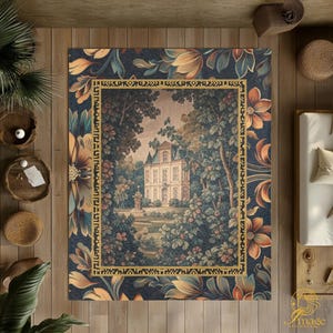 Vintage French Château Garden Tapestry Rug | baroque-inspired framing rug | European Aesthetic Carpet | Elegant Floral French Decor