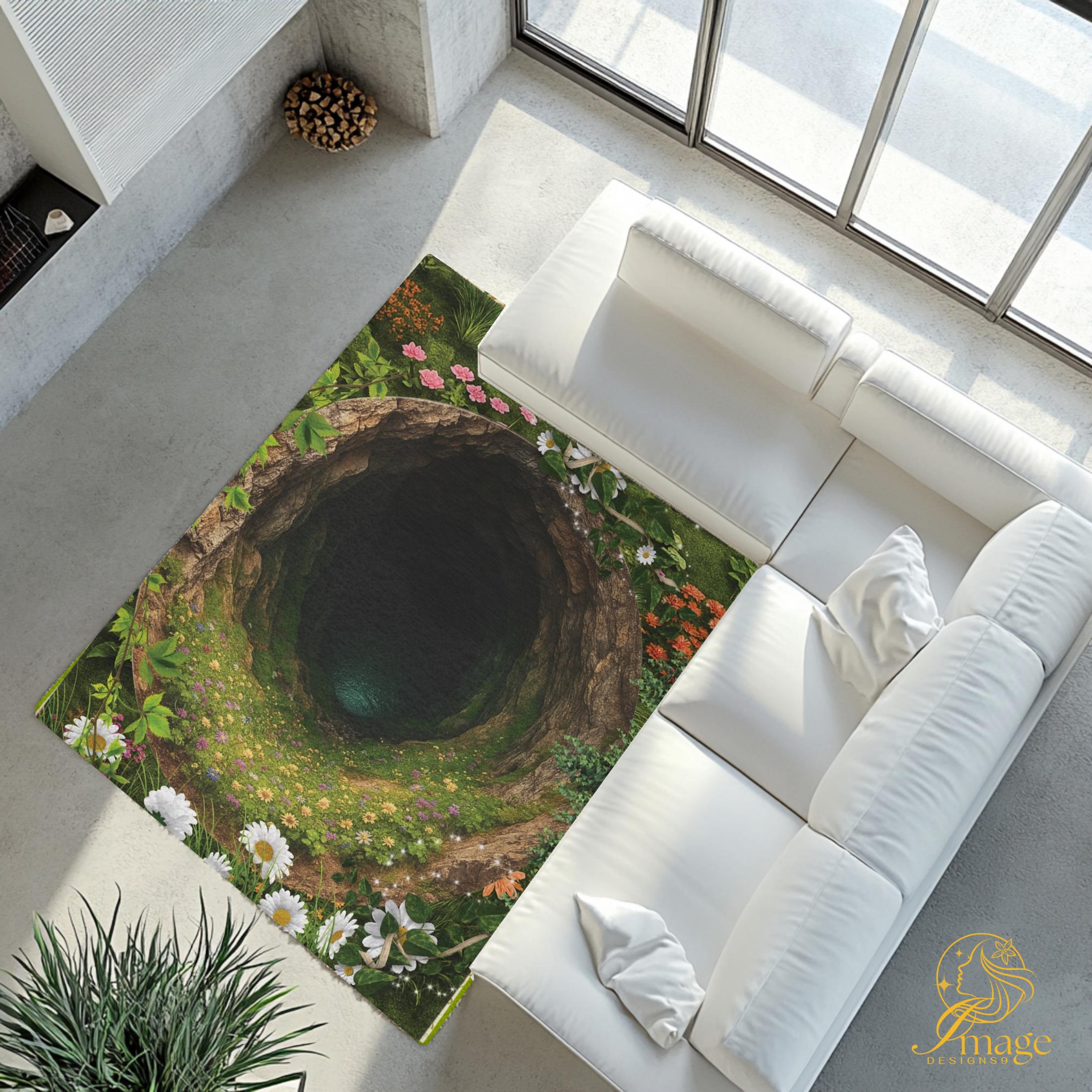 3D Deep Cave Illusion Rug: Boho Garden Hole Carpet - Etsy