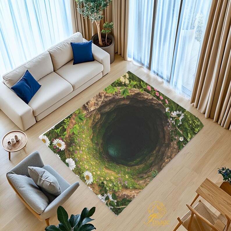 3D Deep Cave Illusion Rug: Boho Garden Hole Carpet - Etsy
