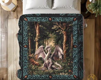 Fantasy Dragon Woven Blanket: Boho Gothic Tapestry Throw