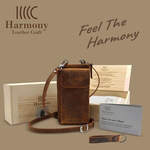 Portafoglio per smartphone in pelle a tracolla Harmony - Portafoglio personalizzato da viaggio in pelle Crazy Horse