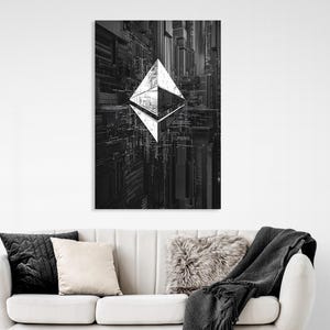 Cryptocurrency  Ethereum, canvas print. Black Ethereum coin high-tech, currency. Vip crypto valu , oil paintig print. Futuristic ethereum