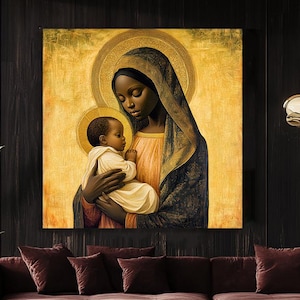 Black Madonna and Child Canvas Art. African Virgin and Jesus Mary Wall Art. Modern Religious Icon Spiritual Motherhood Decor, Christian Gift