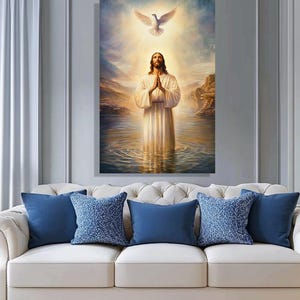 Jesus Baptism Wall Art. Christian Religious canvas. Holy Spirit Dove Painting Print. Spiritual Gift for Believers. Faith-Based Home Artwork