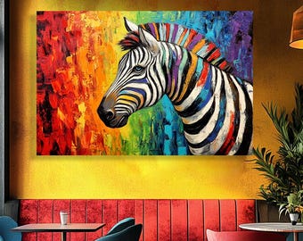 Rainbow Zebra Canvas print. Colorful Abstract Animal Painting print. Modern Safari Decor. Vibrant Wildlife Print for Living Room, Nursery