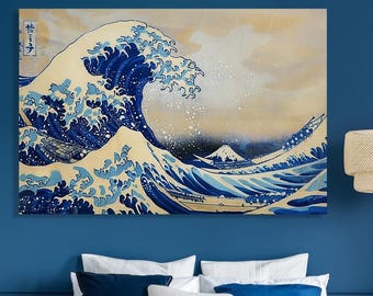 The Great Wave off Kanagawa Wall Art. Hokusai Reproduction Print. Iconic Japanese Ocean Wave Art, Classic Ukiyo-e Decor, Blue Sea Canvas
