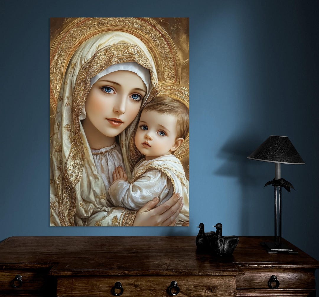 Virgin Mary Icon Wall Art. Religious Mother & Child Jesus Canvas Print ...