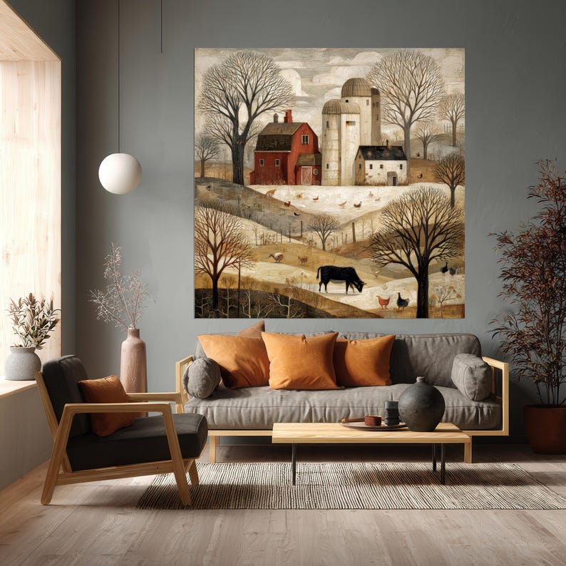Rustic Farmhouse Canvas Print. Red Barn Wall Art. Country Folk ...