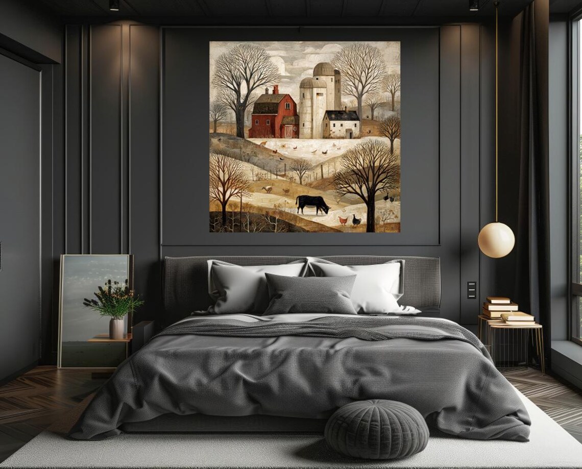 Rustic Farmhouse Canvas Print. Red Barn Wall Art. Country Folk ...
