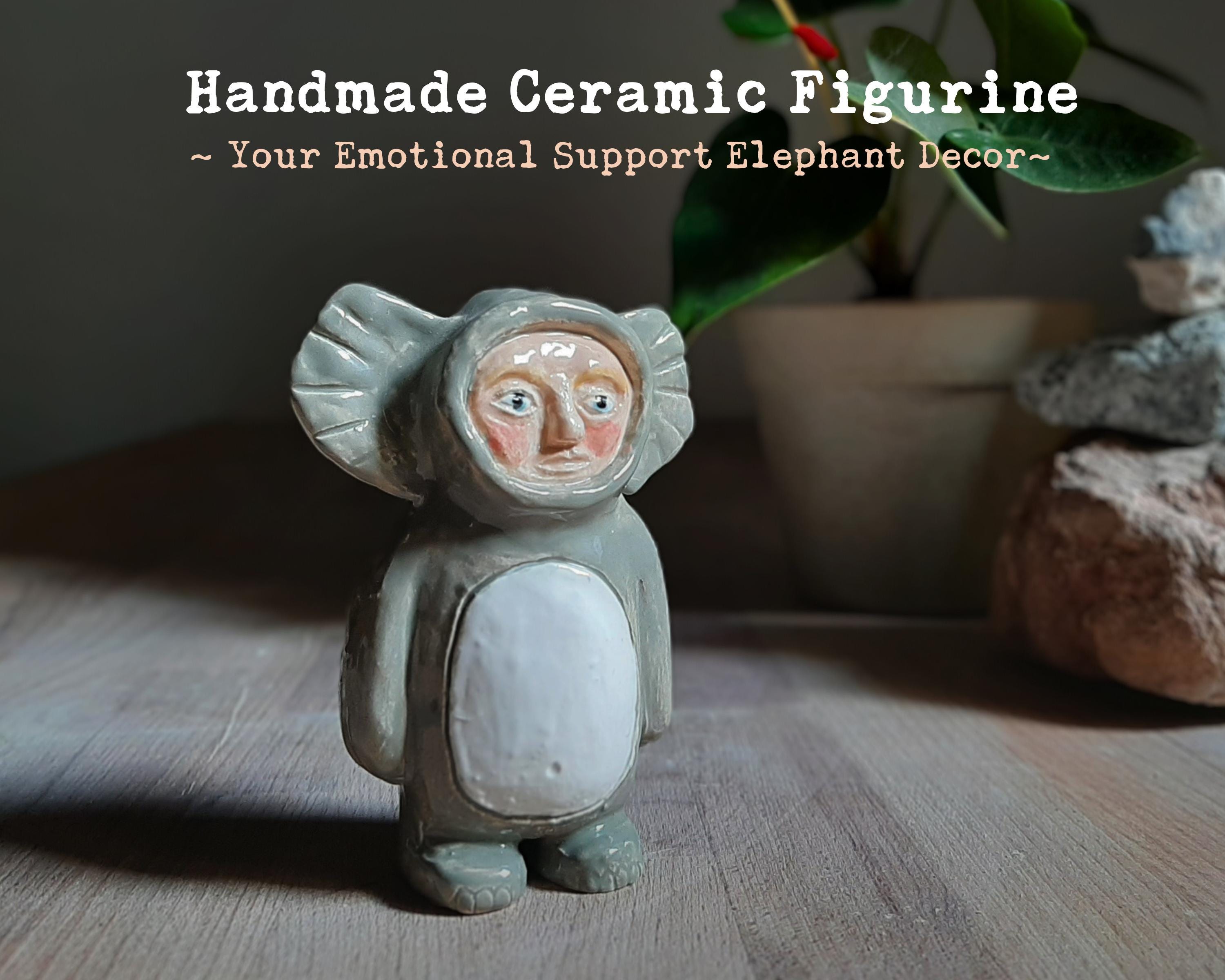 Ceramic Figurine Handmade Elephant Decoration Ceramic Statue Art Sculpture  Emotional Support Housewarming Gift CMiniature Bookshelf Decor, image size:3000x2400