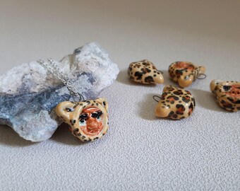 Handmade Ceramic Leopard Necklace: Wildlife Charm Jewelry