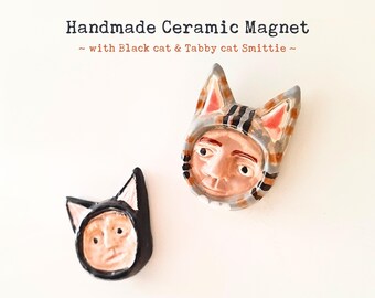 Cat Fridge Magnets Bundle Colorful Decorative Cute Ceramic figurine Black Cat Tabby Cat Design Handmade Magnet for Dishwasher Gift Idea