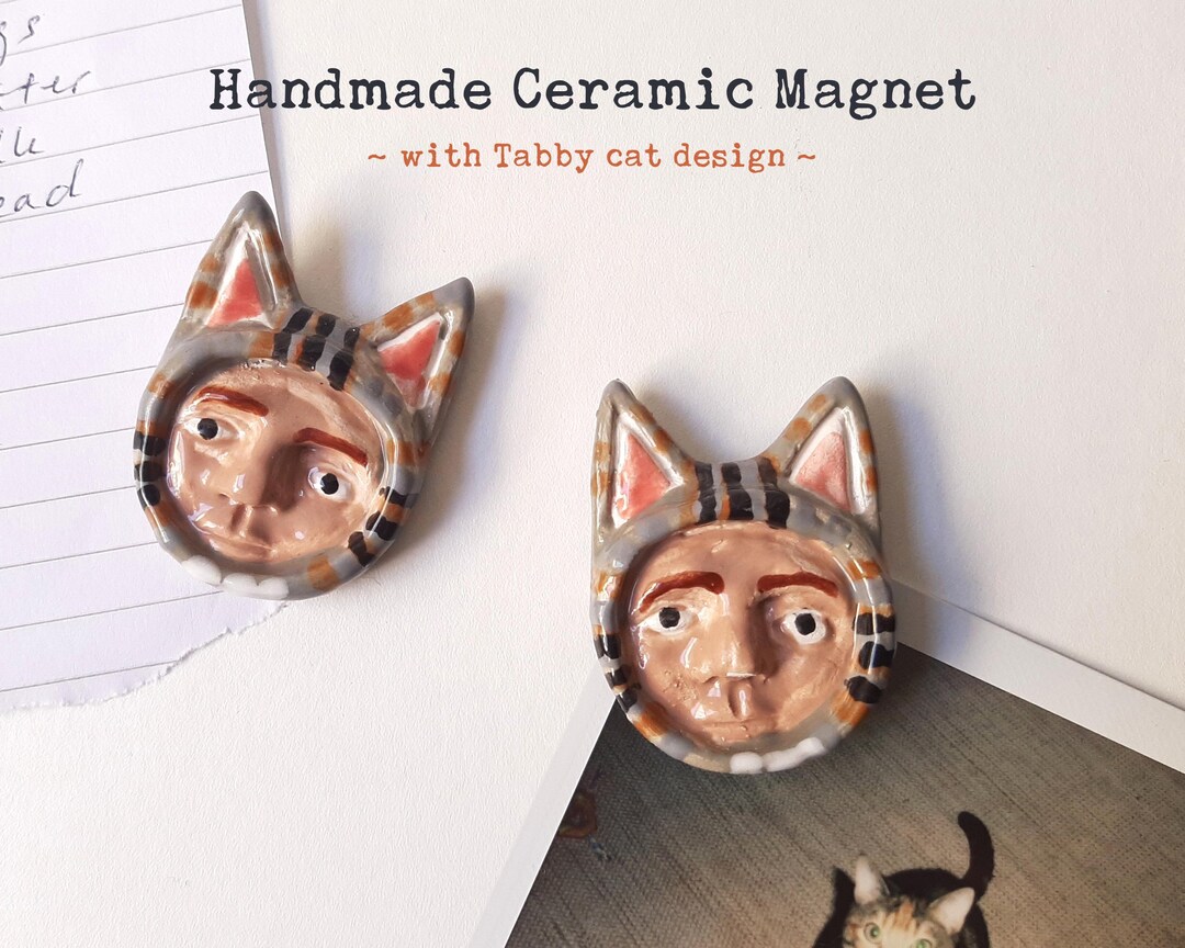 Ceramic Magnet With Tabby Cat Fridge Magnet Gloomy Cat Cubicle Decor ...