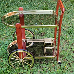 Mid Century Cart Bar/ Glass - Mirror/ 70s Vintage Trolley Bar/ Cocktail Trolley/ Serving Trolley