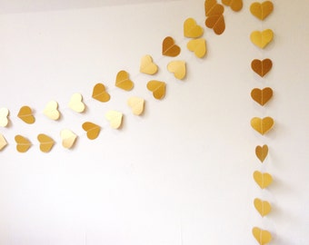 Gold Hearts Garland, Party Decoration, Wedding Decor, Heart Garland, Christmas Decoration, Gold Garland, Wedding Garland, Choose Your Length