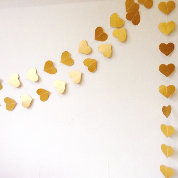 Gold Hearts Garland, Party Decoration, Wedding Decor, Heart Garland, Christmas Decoration, Gold Garland, Wedding Garland, Choose Your Length