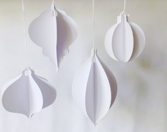 Vintage Style 3D Paper Baubles - Set of 4 Choose Your Shape and Colour