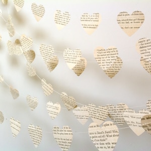 Vintage Paper Hearts Garland, Weddings, Photo Prop, Interior, Choose Your Length, Vintage Book Garland, Heart Garland, Wedding Decor, Hearts image 3