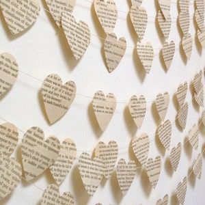 Vintage Paper Hearts Garland, Weddings, Photo Prop, Interior, Choose Your Length, Vintage Book Garland, Heart Garland, Wedding Decor, Hearts image 2