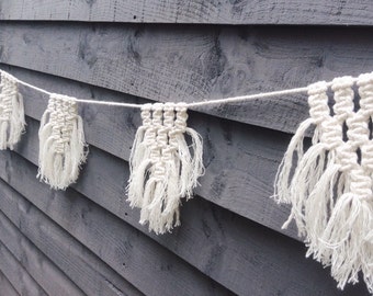 Modern Macrame Bunting, Macrame Garland, Wedding Bunting, Wedding Garland, Recycled Cotton, Eco Decor, Macrame,Nursery Decor, Bohemian Decor