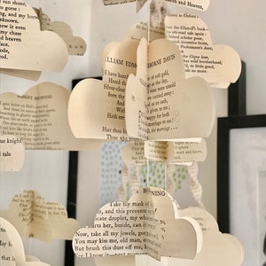 Choose Your Book Vintage Novel - Map - Music - Clouds - Paper Mobile - Cloud Mobile - Nursery Decor - Home Decor- 3D Paper Mobile - Clouds