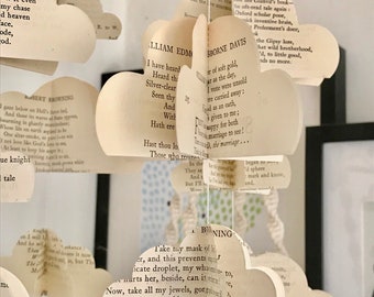 Choose Your Book Vintage Novel - Map - Music - Clouds - Paper Mobile - Cloud Mobile - Nursery Decor - Home Decor- 3D Paper Mobile - Clouds