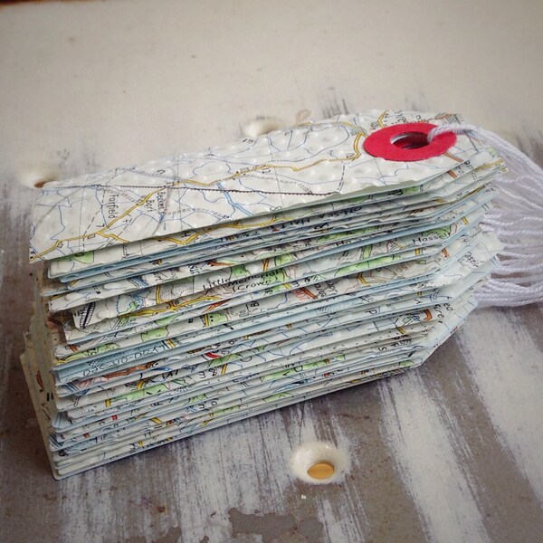 Vintage Map Gift Tags - English Map 1959 - Set of 10 Repurposed Map Gift Tags