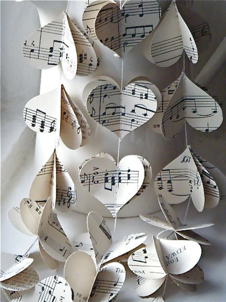 Vintage Music, 3D Paper Mobile, Hearts Mobile, Wedding Decor, Music Mobile, Paper Decoration, Wedding Decoration, Music Garland, 3D Hearts, image 5