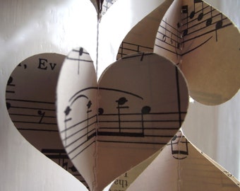 Vintage Music, 3D Paper Mobile, Hearts Mobile, Wedding Decor, Music Mobile, Paper Decoration, Wedding Decoration, Music Garland, 3D Hearts,