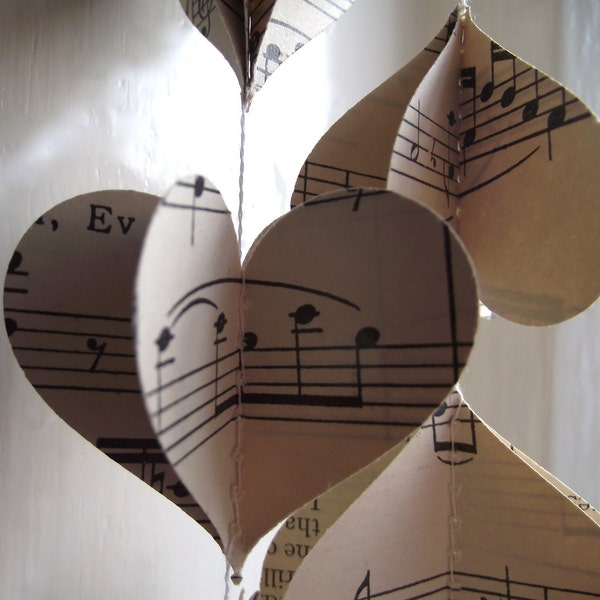 Vintage Music, 3D Paper Mobile, Hearts Mobile, Wedding Decor, Music Mobile, Paper Decoration, Wedding Decoration, Music Garland, 3D Hearts,