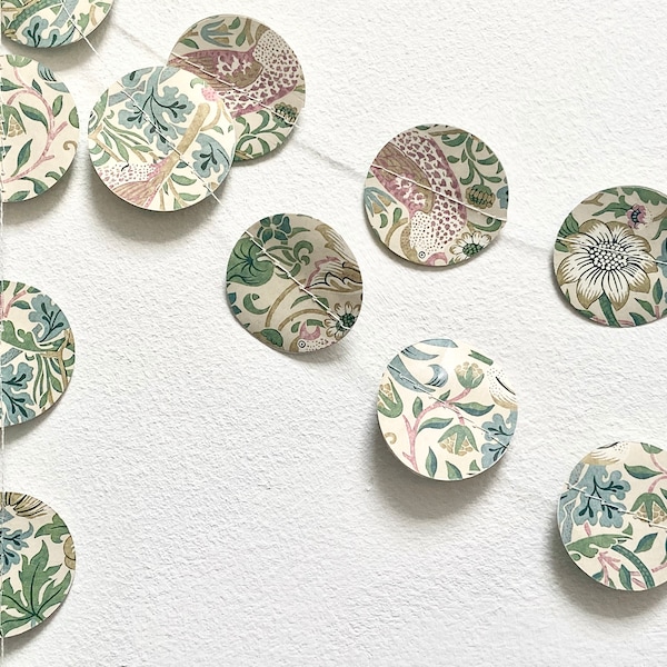 William Morris, Vintage Paper Garland, Wedding Decor, Recycled, Eco Decor, Party Decoration, Country Style, English Country, English Garden,