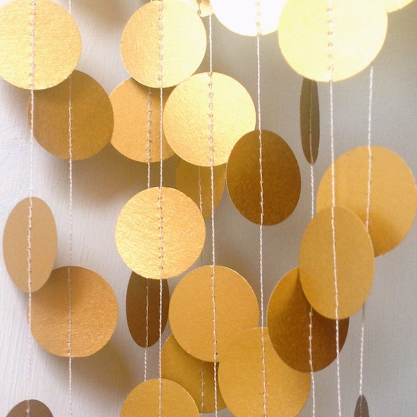 Gold Garland, 1" Circles, Paper Garland, Wedding Garland, Wedding Decoration, Gold Wedding, Party Decor, Bridal Shower, Paper Decoration