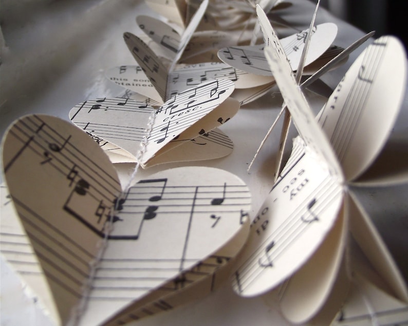 Vintage Music, 3D Paper Mobile, Hearts Mobile, Wedding Decor, Music Mobile, Paper Decoration, Wedding Decoration, Music Garland, 3D Hearts, image 2