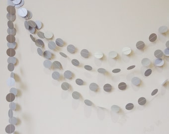 Silver Paper Garland, 1" Circles, Silver Wedding Garland, Party Decor, Bridal Shower, Christmas Decor, Birthday Garland, Paper Decorations