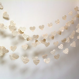 Vintage Paper Hearts Garland, Weddings, Photo Prop, Interior, Choose Your Length, Vintage Book Garland, Heart Garland, Wedding Decor, Hearts image 5